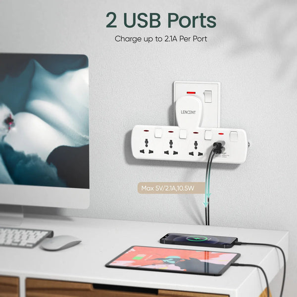 Lencent Universal Multi Socket & Multi USB Extension Plug - Travelupic