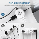 Lencent 8-in-1 EU 3M Braided Multi Plug Extension Cord With 1 USB-C And 3 USB Ports | Power Plug Converter (White) - Travelupic