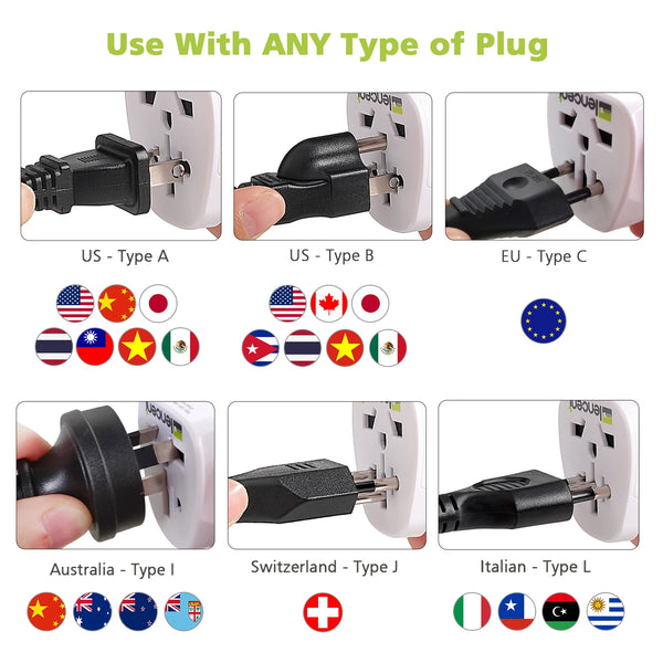Lencent UK To Universal Plug Adapter | Power Plug Converter (White) - Travelupic