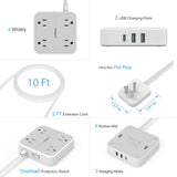 Tessan 7-in-1 US 3M Multi Plug Extension Cord With 1 USB-C And 2 USB Ports | Power Plug Converter (Grey) - Travelupic