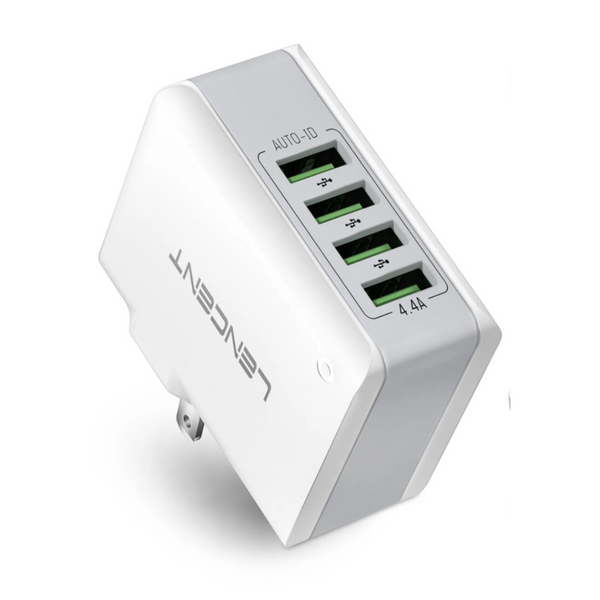 Lencent Universal Plug Adapter With 4 USB Ports | Power Plug Converter (White) - Travelupic