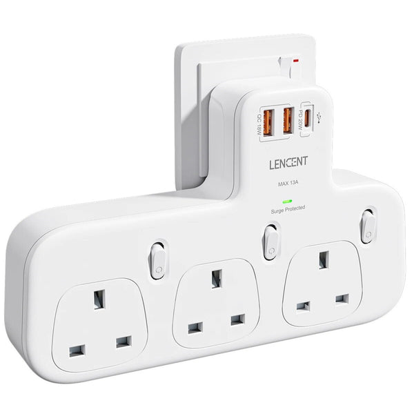 Lencent Versatile UK 6-in-1 Power Extension Hub With USB-C And Dual USB Ports | Ultimate Plug Technology - Travelupic