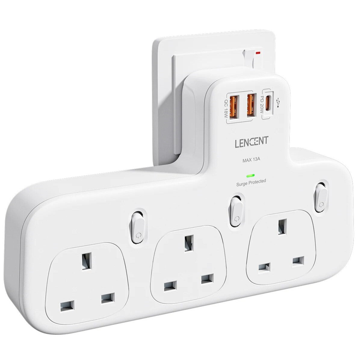 Lencent 6-in-1 UK Multi Plug Outlet Strip With 1 USB-C And 2 USB Ports ...