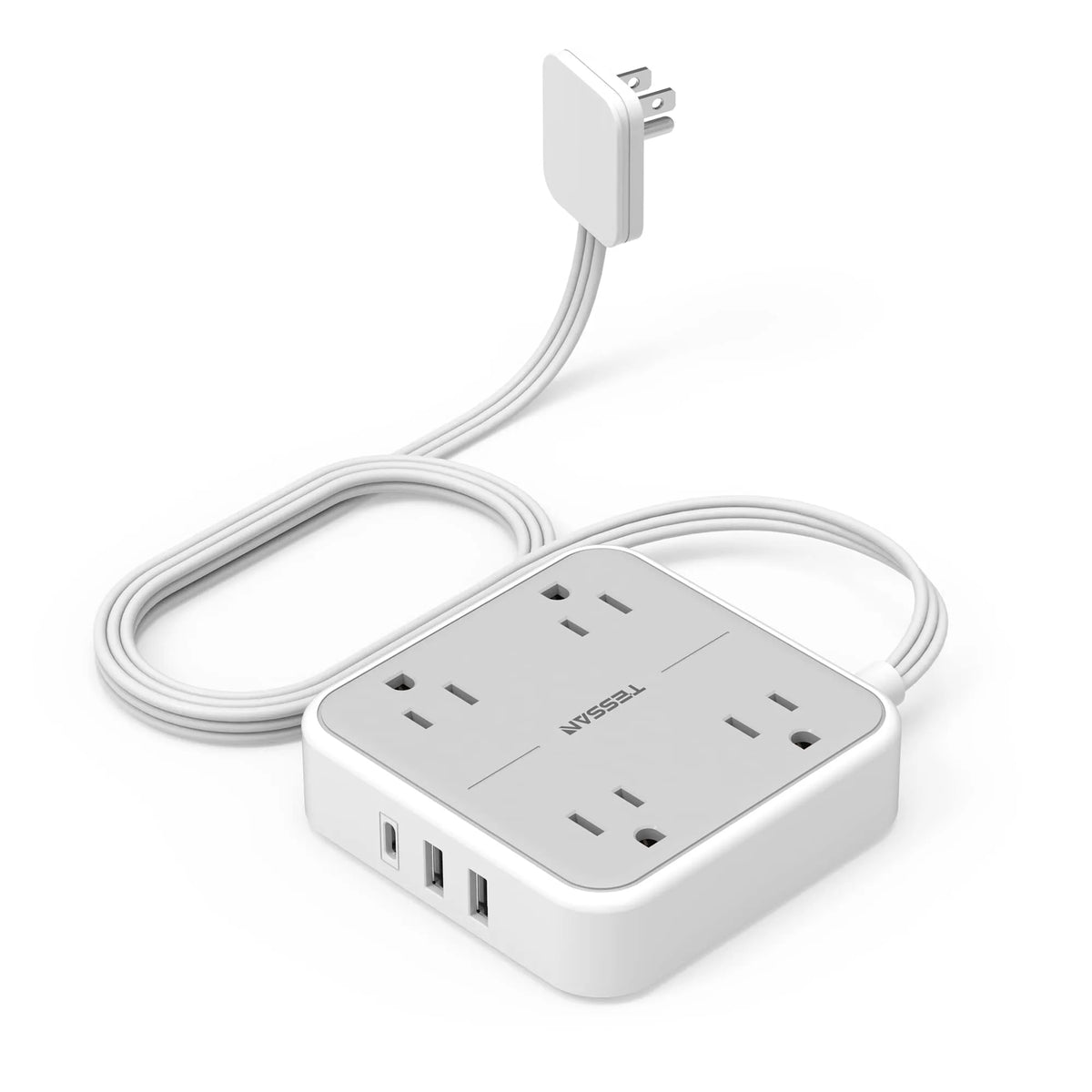 Tessan 7-in-1 US 1.5M Multi Plug Extension Cord With 1 USB-C And 2 USB Ports | Power Plug Converter (Grey) - Travelupic