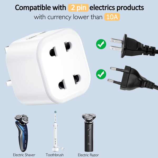 Lencent 2-in-1 UK To EU Plug Adapter | Power Plug Converter (White) - Travelupic