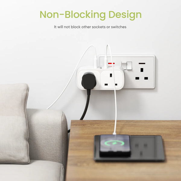 Lencent 5-in-1 UK Multi Plug With 3 USB Ports | Power Plug Converter (White) - Travelupic