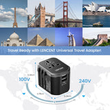 Lencent Universal AC Adapter With 2 USB Ports | Power Plug Converter (Black) - Travelupic