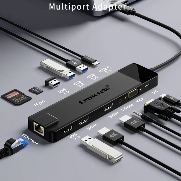 Lemorele High-Performance 4K Docking Station | Dual HDMI, VGA, Gigabit Ethernet, SD Card Readers, USB-C & USB Port Hubs - Travelupic
