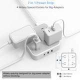 Tessan 7-in-1 US 1.5M Multi Plug Extension Cord With 1 USB-C And 2 USB Ports | Power Plug Converter (Grey) - Travelupic