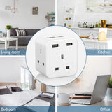 Lencent 5-in-1 UK Multi Plug With 2 USB Ports | Power Plug Converter (White) - Travelupic