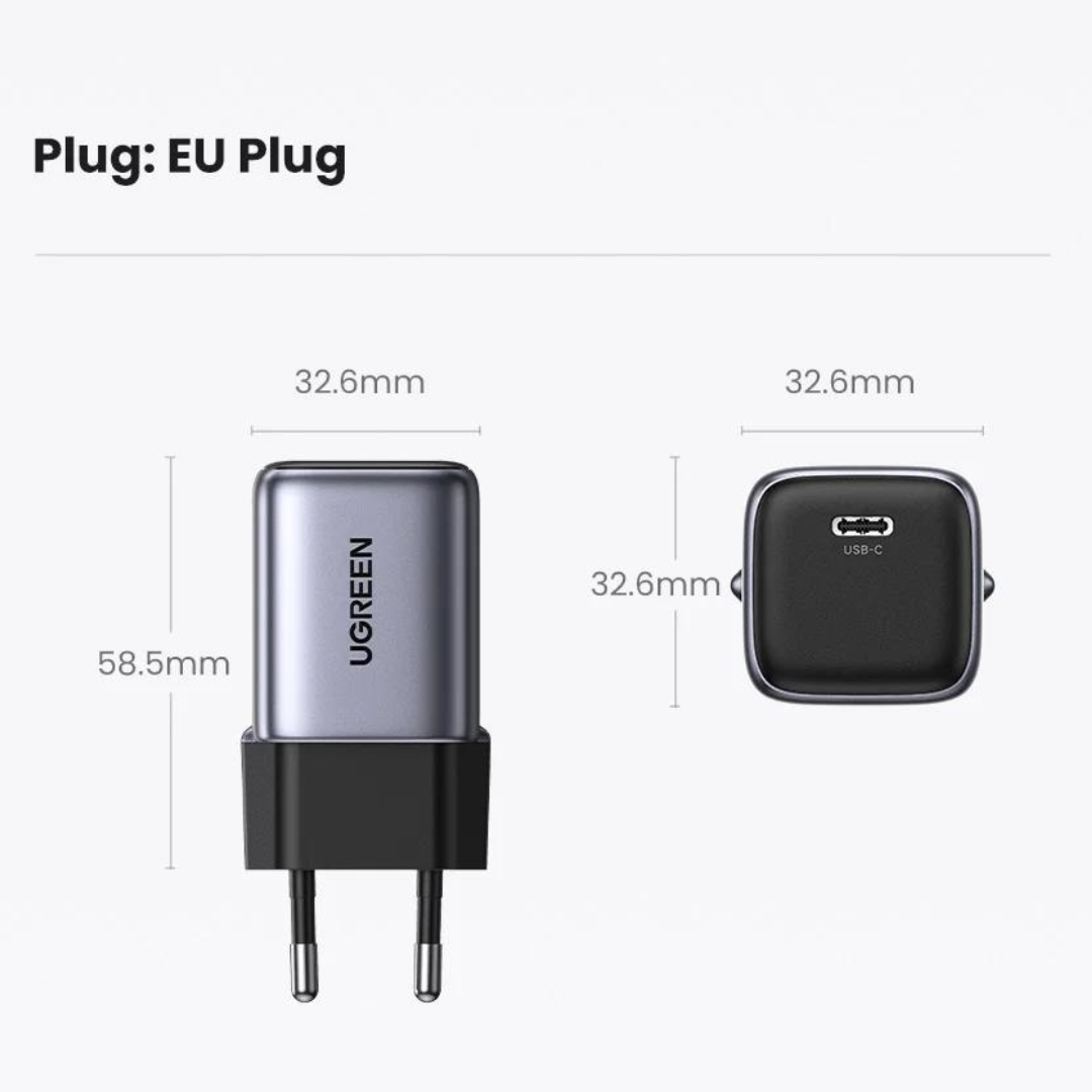 UGREEN 30W EU USB-C Plug Adapter | Power Plug Converter (Blue) - Travelupic