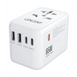 Lencent 65W Universal Power Adapter With 3 USB-C And 2 USB Ports | Power Plug Converter (White) - Travelupic