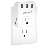 Lencent 6-in-1 US Multi Plug With 3 USB Ports | Power Plug Converter (White) - Travelupic