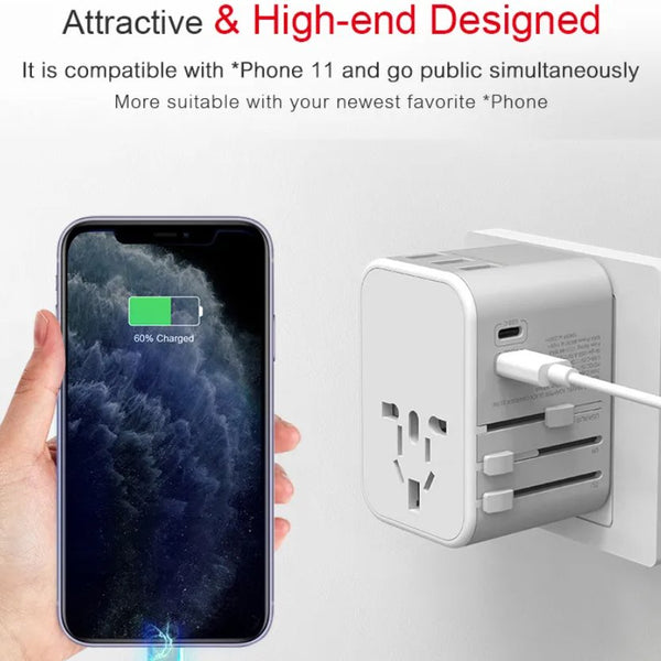 Travel Adapter | Universal Socket Outlet With 2 USB-C And 3 USB Port Hubs | Quick Charge - Travelupic -