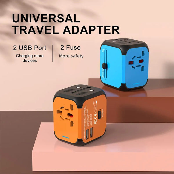 Travel Adapter | Universal Socket Outlet With 2 USB Port Hubs | Quick Charge - Travelupic -